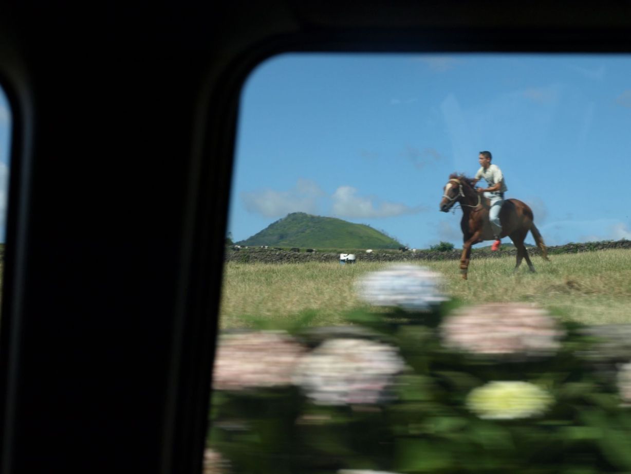 Chlapec na koni na Azorech